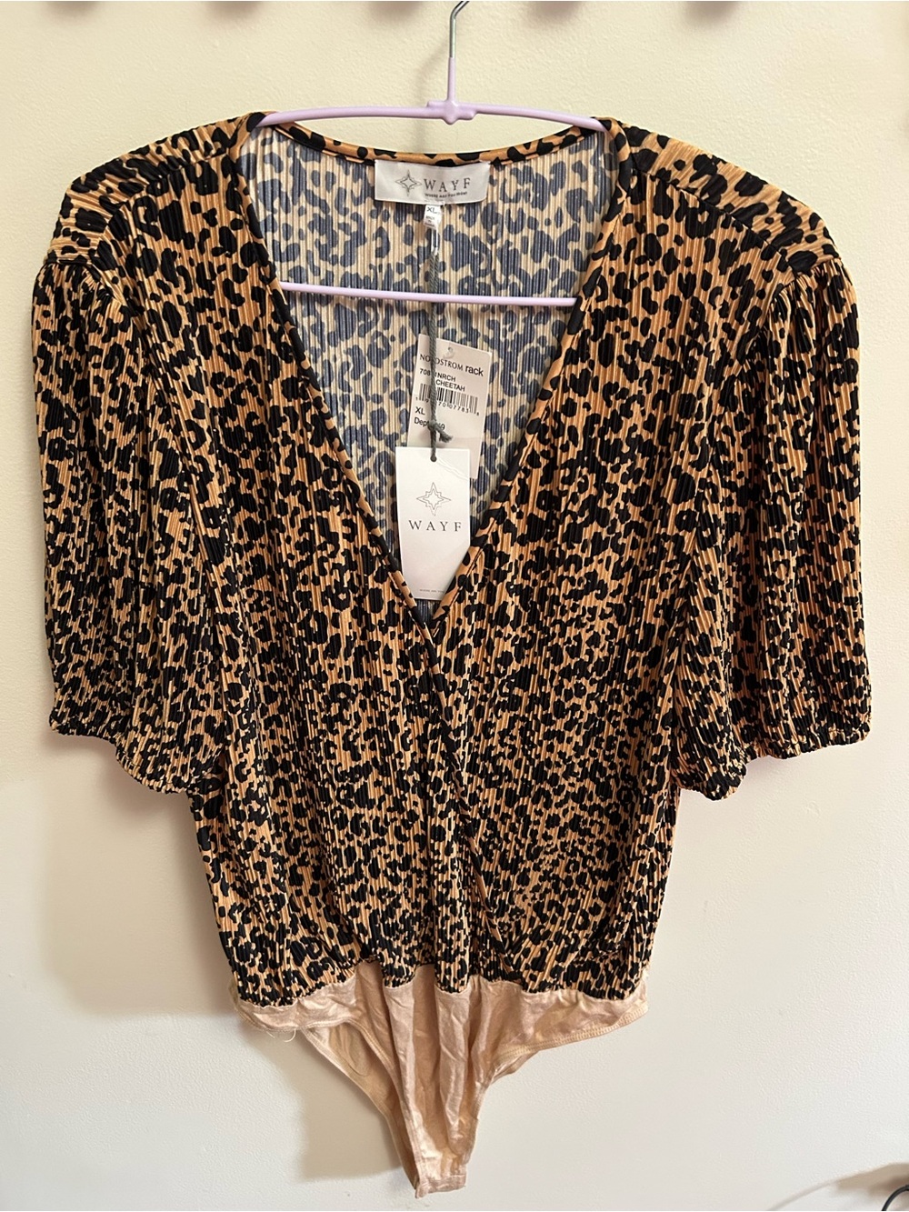 Wayf Black and Tan Leopard Print V-Neck Bodysuit